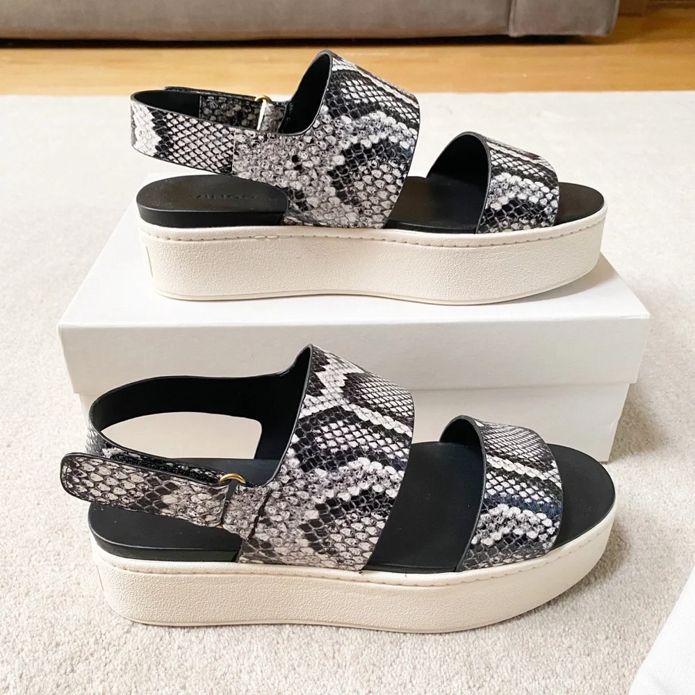 VINCE Animal Print Leather Wedge Sandals